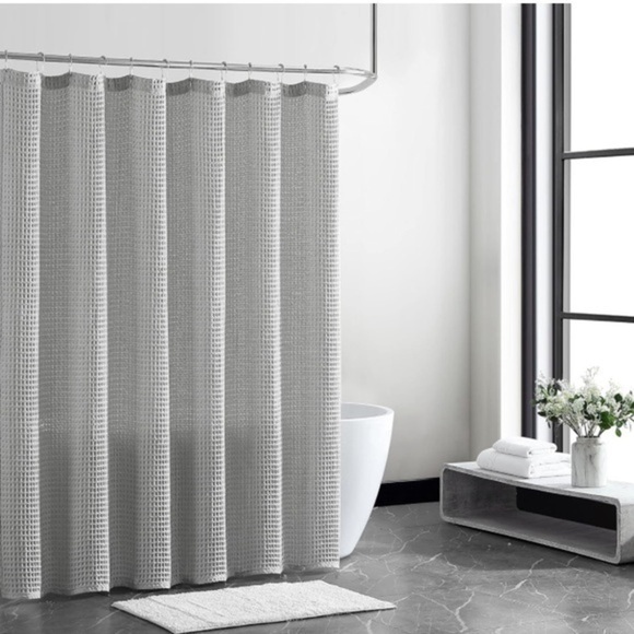 NWT Vera Wang Fabric Shower Curtain w/ Hook Holes Marled Waffle Grey, 70" x 72" - Picture 1 of 4